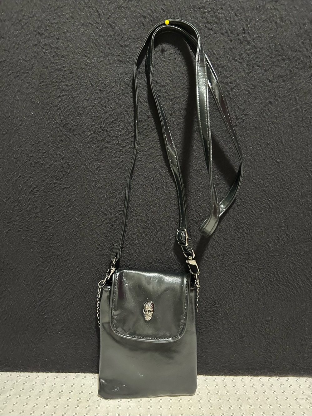 Small Crossbody Cell Phone Purse Gothic Leather Bag Shoulder Travel Purse Black